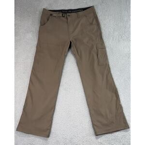 prAna Pants Mens XL (37)X 28.5 Brown Stretch Zion Belted Roll Up Hiking Outdoor